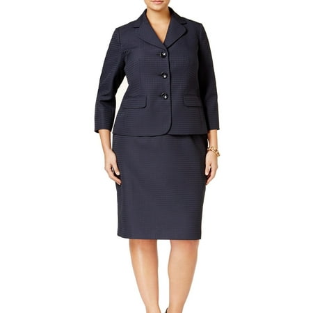 Le Suit NEW Navy Blue Womens Size 18W Plus Three Button Skirt Suit Set ...