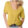 thumbnail image 1 of Top de manga corta con escote en V profundo para mujer - Blusa holgada informal de color liso, poliéster/spandex/algodón, S-XXL, moderna/para discoteca/playa, 1 of 5