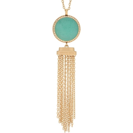 Michael Kors Women's Gold-Tone Stainless Steel Stone Long Dangle Pendant Fashion Necklace, 34