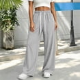 thumbnail image 2 of Women's Wide Leg Pants, Mid Rise Loose Pants with Elastic Waist, Drawstring and Pockets, Hiking Jogging Work Wear | VerBelle,Gray XL, 2 of 8