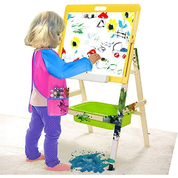 TTAO Delantal Infantil Impermeable Con Mangas Y Bolsillo – Bata De Pintor Para Niños De 1 A 14 Años, Protege La Ropa En Clase, Manualidades Y Cocina