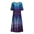 thumbnail image 4 of Wycnly Dresses for Women Loose Casual Swing Tunic Sundress with Pocket Elbow-Length Round Neck Tie-Dye Print Summer Long Formal Dress Blue m, 4 of 6