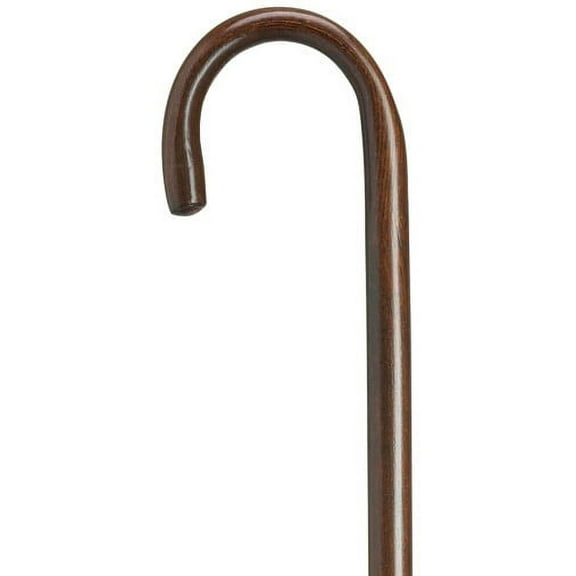 Walking Cane Round nose crook Walnut stained handle hospital cane, 1" diameter hardwood shaft, 42" long w/rubber tip. Extra Tall