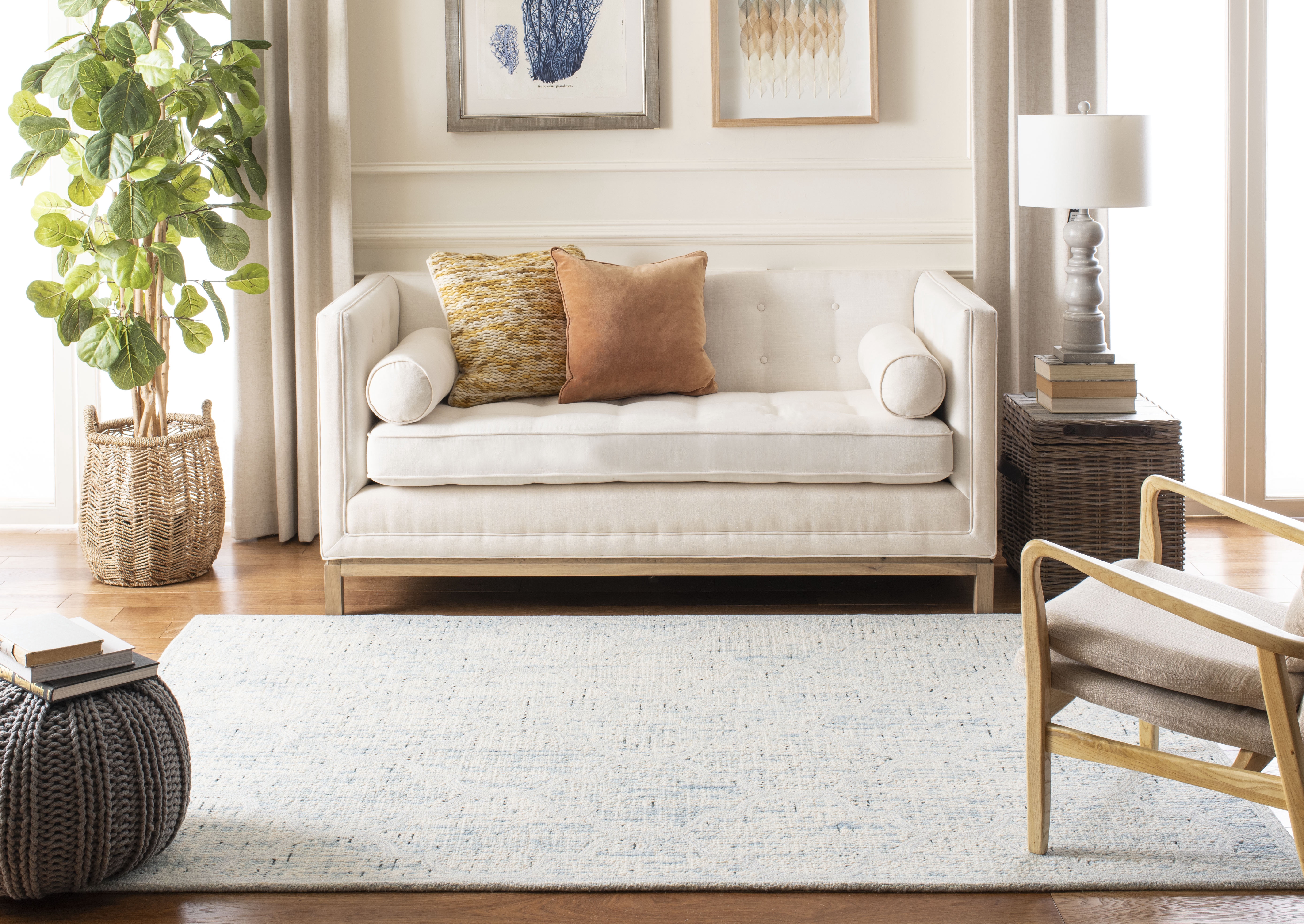 SAFAVIEH Abstract Clarette Geometric Wool Area Rug, Ivory/Turquoise, 6' x 9'