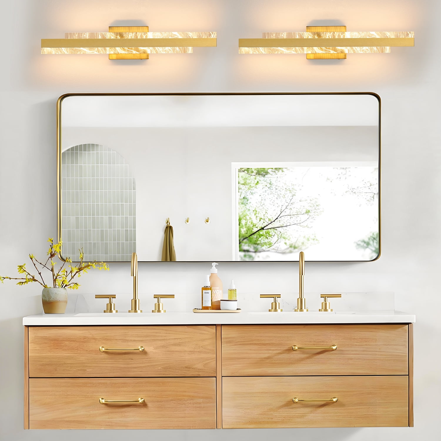Gold Modern Bathroom Vanity Light 24 inch Dimmable LED Bath Bar Light Fixtures Over Mirror Wall Sconce Picture Lights for Paintings Cabinets Bedroom