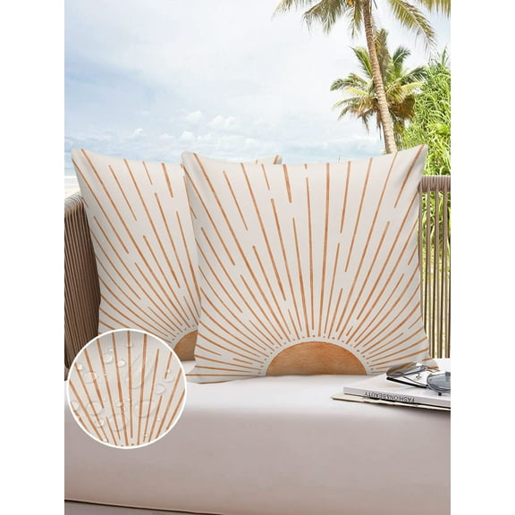 Outdoor Throw Pillow Cover Mid Century Abstract Sun Lines Waterproof Cushion Covers 2 Pack Terracotta Modern Minimal Art Pillow Cases Home Decoration for Patio Garden Couch Sofa