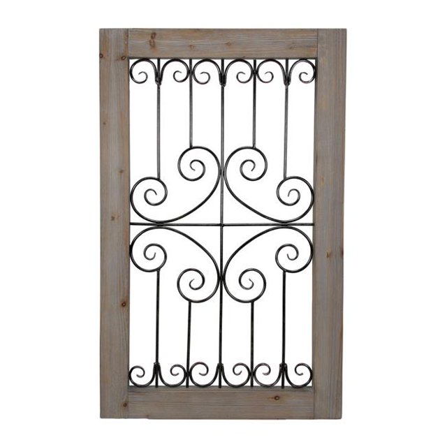 Cheungs 5120 White Washed Wood Frame Wall Decor with Iron Center