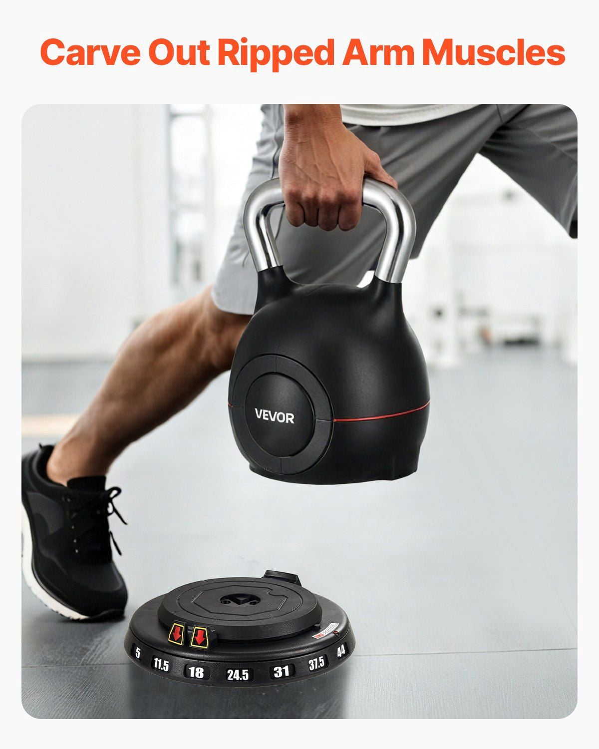 Adjustable Kettlebell with 7 Weight Levels (5-44 lbs), Die-Cast Aluminum & ABS, for Grip Strength, Full-Body Workout and Cross-Training