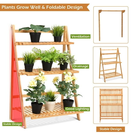 3 Tier Bamboo Hanging Folding Plant Shelf Stand Flower Pot Display Rack Bookcase Walmart Canada