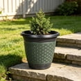 thumbnail image 3 of 12" Planter Pot with Saucer, Thickened Plastic Anti-Aging Flower Pot with Drainage Holes, Woven Texture, Plant Pot for Indoor And Outdoor Plants, Balcony, Garden, 3 of 8