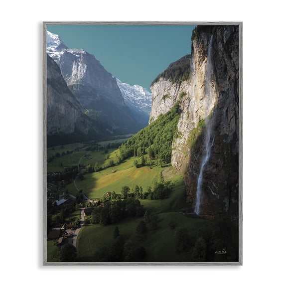 Stupell Industries Traditional Valley Cliffs Grassland Gray Framed Giclee Art, 11 x 14, by Martin Podt