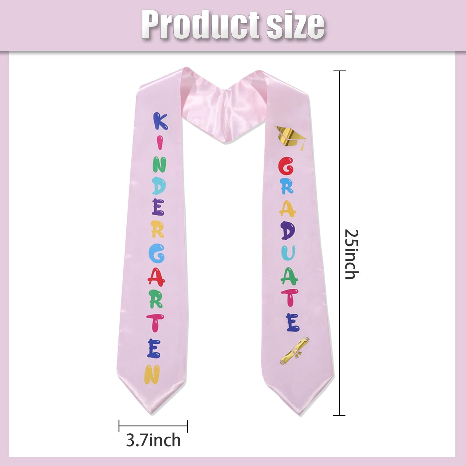 Kids Graduation Stole Sash Preschool Kindergarten Printed 40'' Long for Boys and Girls, Pink