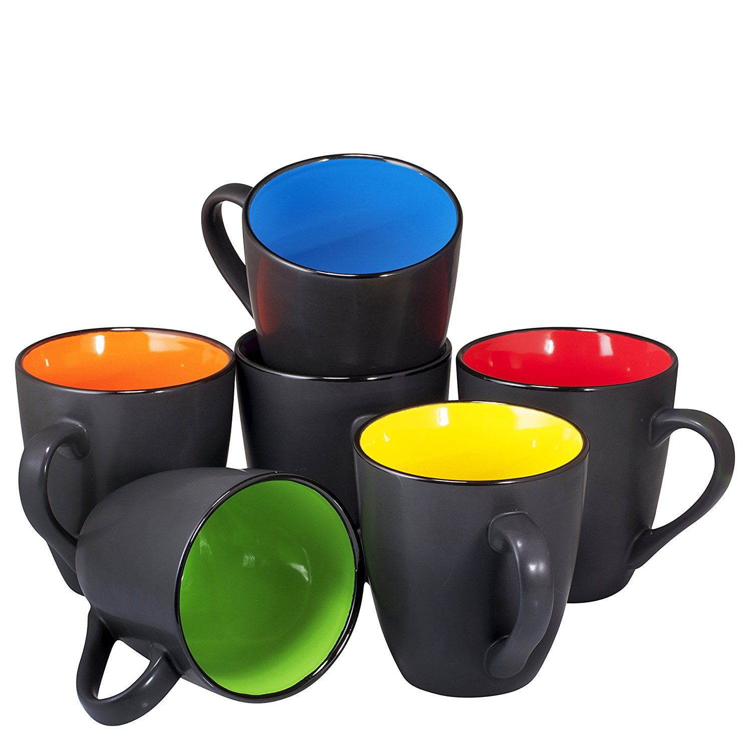Unique Ceramic Drinking Mugs for Coffee Cool and Unusual Novelty Mug Gift Set Cocoa Tea Made By Humans Square Round Mugs Set of 4 Assorted Colors 16 oz