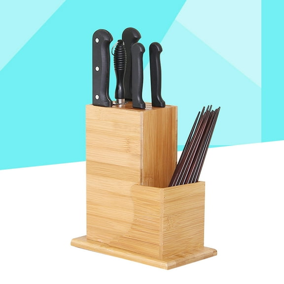 FRCOLOR Bamboo Knife Block Holder for Kitchen Storage with Non Slip Base Chocolate Friendly