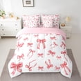 thumbnail image 3 of Manfei Kawaii Red Bowknot Twin Bedding Sets 7-Piece for Girl, Cute Cartoon Ribbon Bedding Comforter Set, Princess Style Reversible Sheet Sets, Lightweight Room Decor, 3 of 8