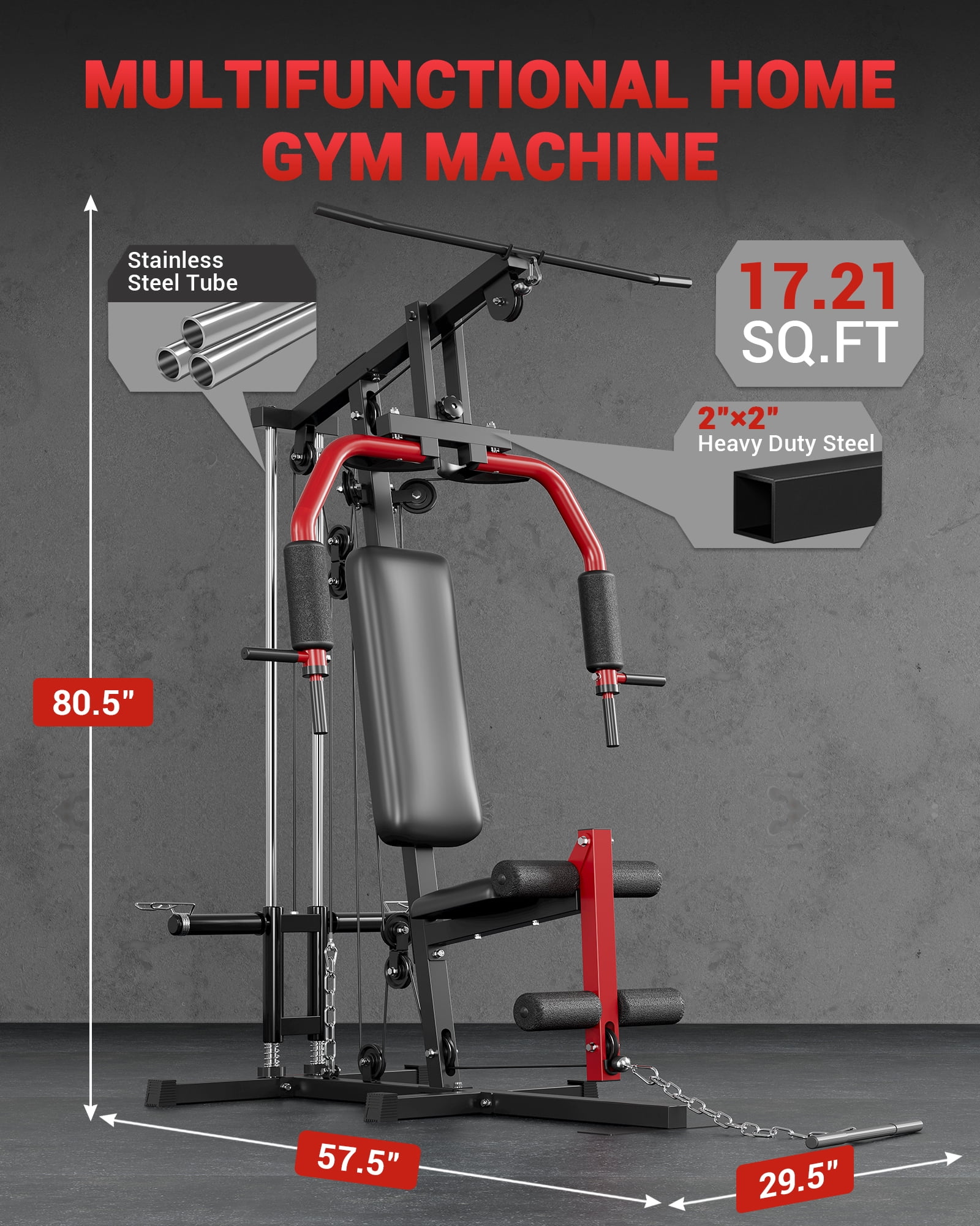 Home Gym Equipment, 400LBS Weight Capacity All in One Full Body Exercise Station, Multifunctional Compact Home Gym