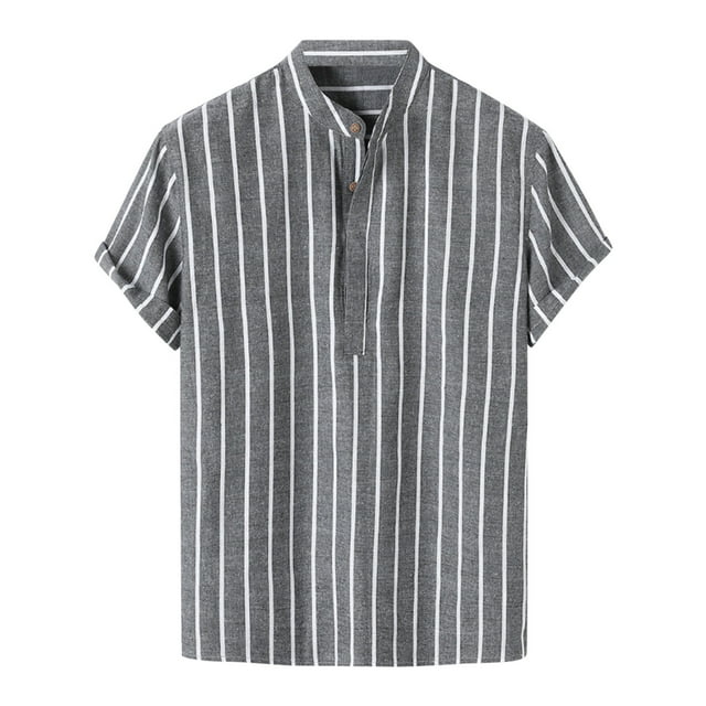 SHIXIAOO Chemise Décontractée à Rayures pour Homme, Manches Courtes, Col Montant, Chemisier, Hauts, T-Shirt, Travail, T-Shirt à Rayures à Manches Courtes pour Homme