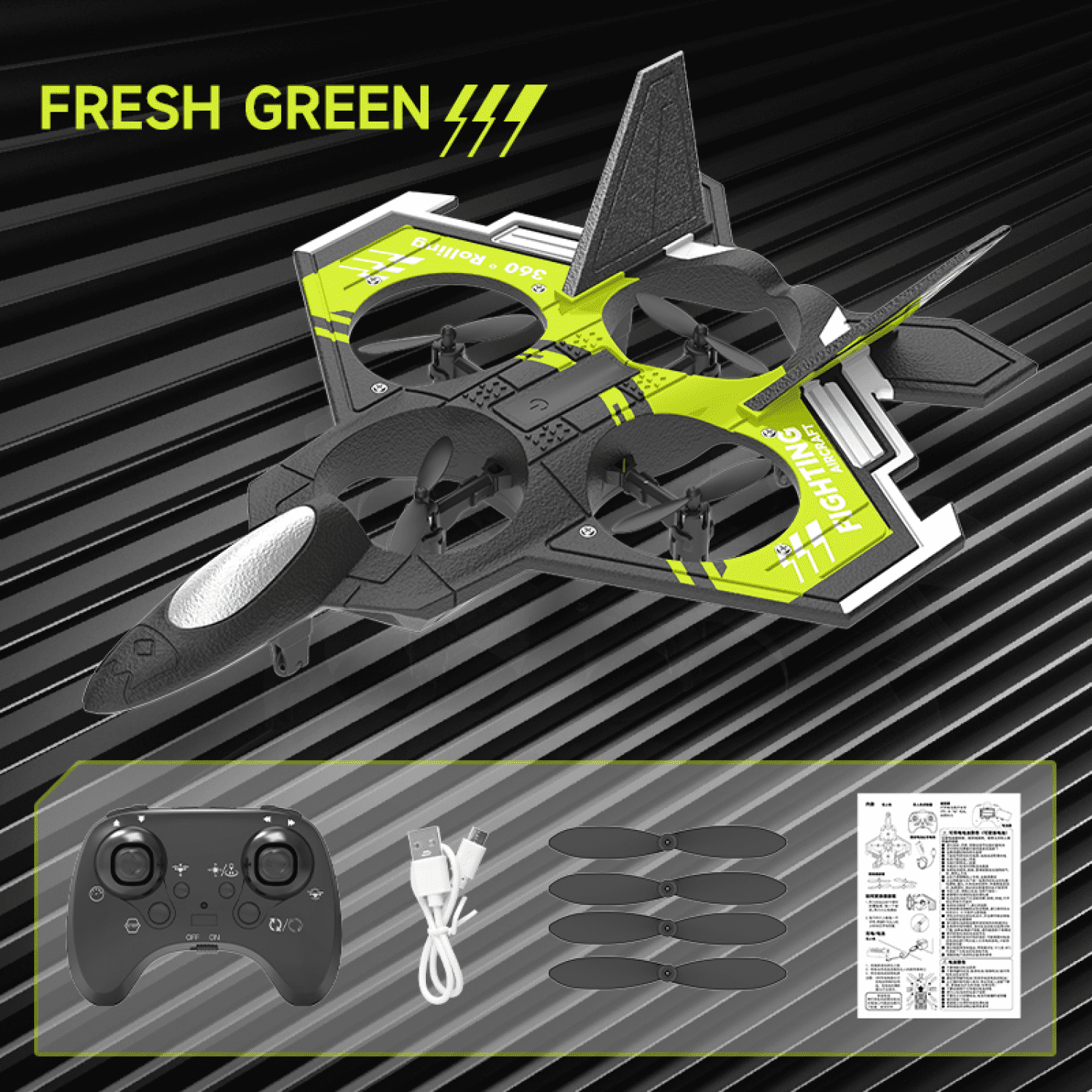 Foam RC Airplane 360° Spin Remote Control Plane with Lights for 6 7 8 Years Birthday Gifts(Green)