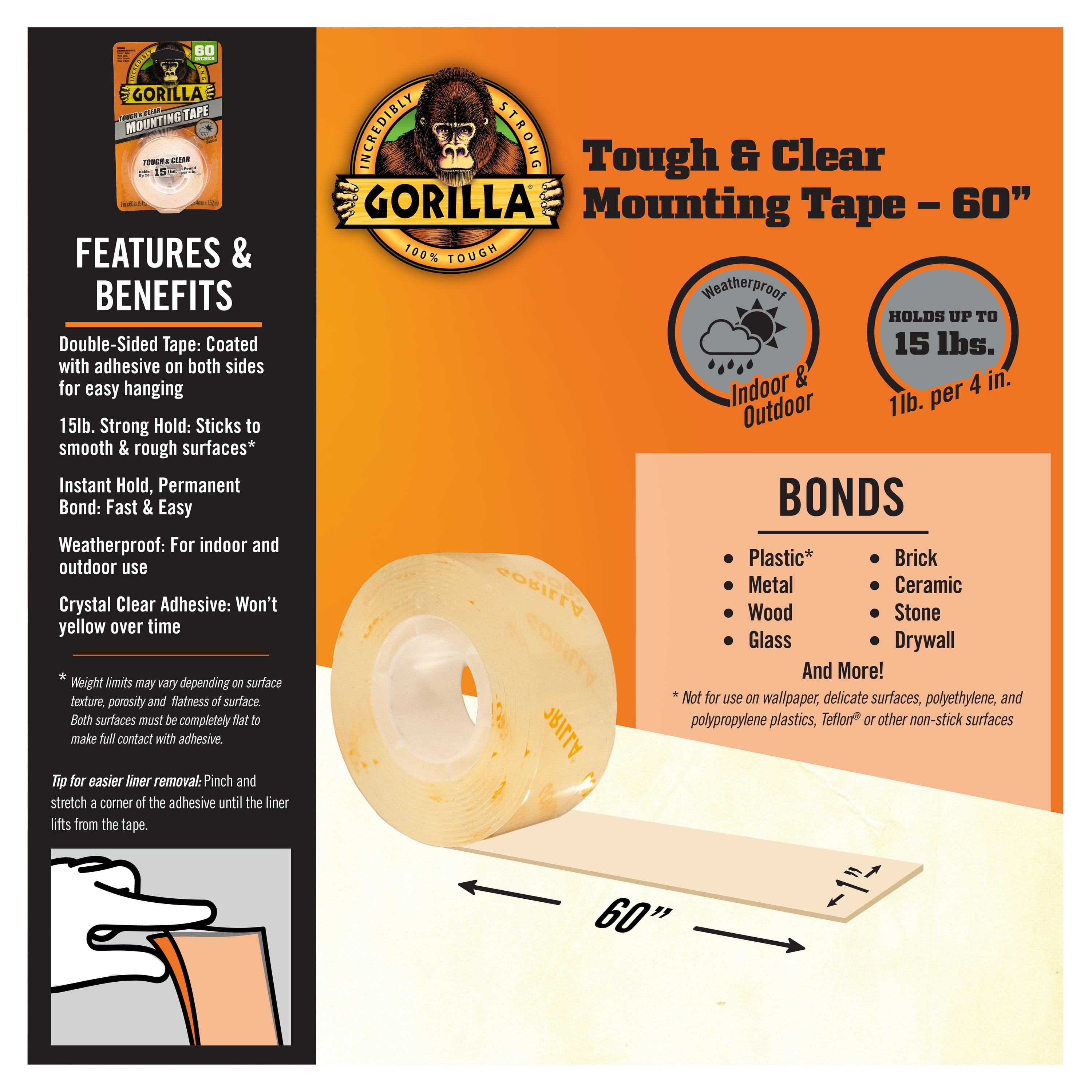 Gorilla® Tough & Clear Double-Sided Mounting Tape, 1 ct - Harris Teeter