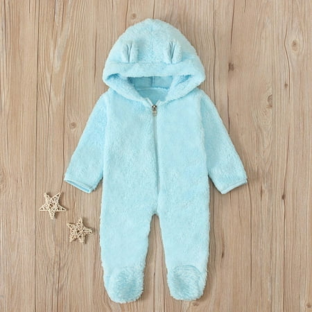 

TMOYZQ Baby Boys Girls One-Piece Plush Hooded Jumpsuit Autumn Winter Warm Footie Romper Outfits Bear Ear Infant Zipper Fleece Bodysuit Playsuit Newborn Clothes