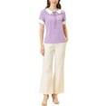 thumbnail image 2 of INSPIRE CHIC Blouse à Pois pour Femme à Col Claudine Contrastant, Manches Courtes, Hauts, S, Violet Pâle, 2 of 5