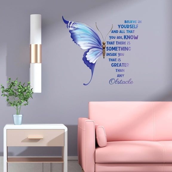 thovorrnl Large Inspirational Butterfly Wall Decals, Removable Vinyl Peel and Stick Wall Art Stickers Decor for Playroom, Living Room Office (Blue)