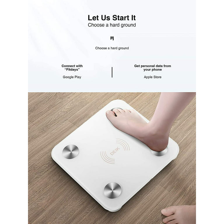 DEIK Smart Digital Body Fat Scale, White Bluetooth Bathroom Scale, with iOS  and Android APP, 180kg/400lb High Precision Measurement, Detects 13 Data  including Body Weight, Fat Content, Muscle Mass 