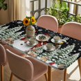thumbnail image 3 of Black Christmas Table Cloths for 5 Foot Rectangle Tables, Snowman Xmas Snowflake Botanical Tree Patio Waterproof Elastic Fitted Tablecloths, Washable Rectangular Table Cover for Camping, 3 of 8