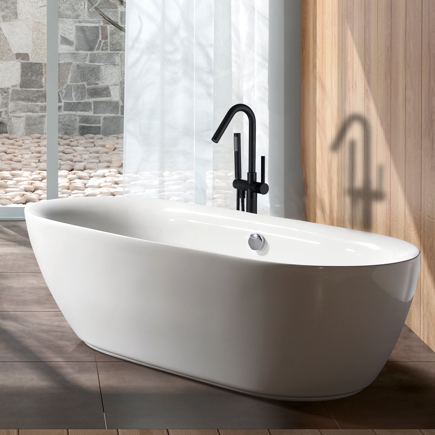 Freestanding Bathtub Faucet, Freestanding Bathtub Faucet with Hand Shower, Matt Black Freestanding Tub Filler,Metal Standalone Tub Faucet, Bath & Faucets Freestanding Tub Faucets