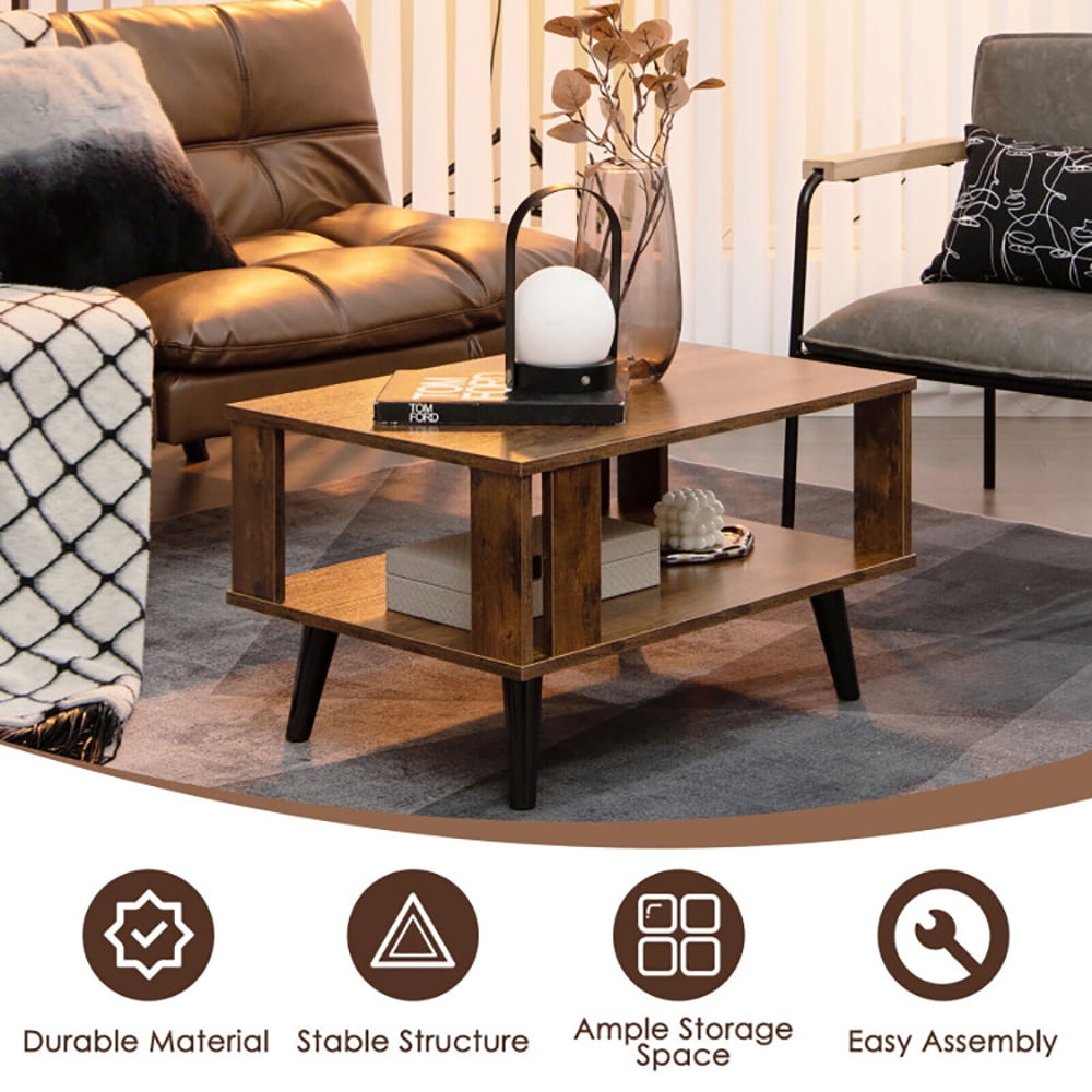 Finihen Coffee Table, Wood Coffee Table, Compact Retro Mid-Century Coffee Table with Storage Open Shelf, for Living Room, Reception Room, Rustic Brown Finihen Coffee Table, Wood Coffee Table, Compact Retro Mid-Century Coffee Table with Storage Open Shelf, for Living Room, Reception Room, Rustic Brown