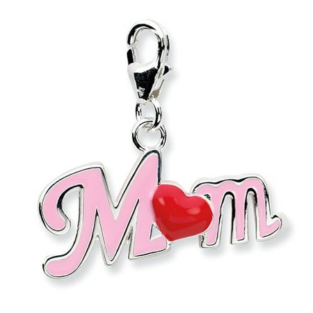 Sterling Silver 3-D Enameled Momwith Lobster Clasp Charm (0.5in long x 0.9in wide)