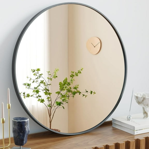 Aidoly 20-Inch Round Mirror, Black Metal Frame Bathroom Wall Mirror for Entryway, Living Room, Bedroom