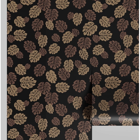 S4Sassy Monstera Leaf Wallpaper - Brown Wall Covering, 25" x 120" Self-Adhesive Vinyl Wall Paper, Decorative Walls Wrap, Easy DIY Walls Covering For Bedroom, Living Room, Living Space