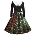 thumbnail image 5 of Women's Fashion V-Neck Casual Slim Christmas Printed Long Sleeve Hair Collar Dresses for Elegant Holiday Events and Parties,Green,L, 5 of 5