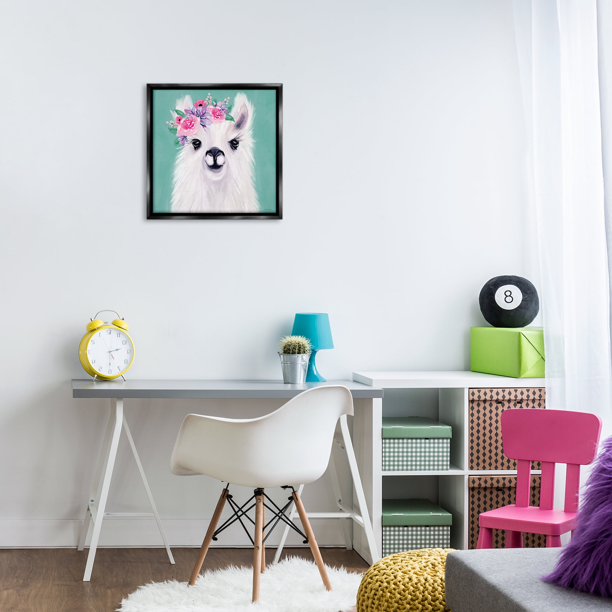 Stupell Industries Fluffy Floral Alpaca Animals & Insects Painting Black Floater Framed Canvas Art Print Wall Art, 18 x 18