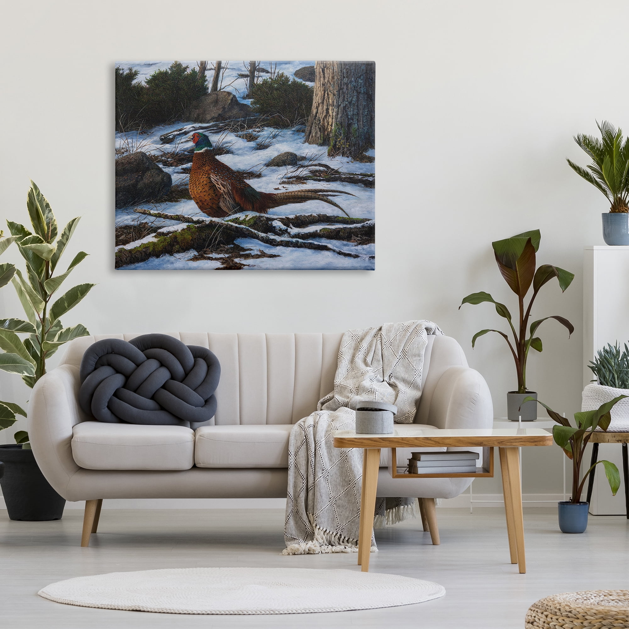 Stupell Industries Pheasant in Snowy Woods Animals & Insects Painting Gallery Wrapped Canvas Art Print Wall Art, 48 x 36