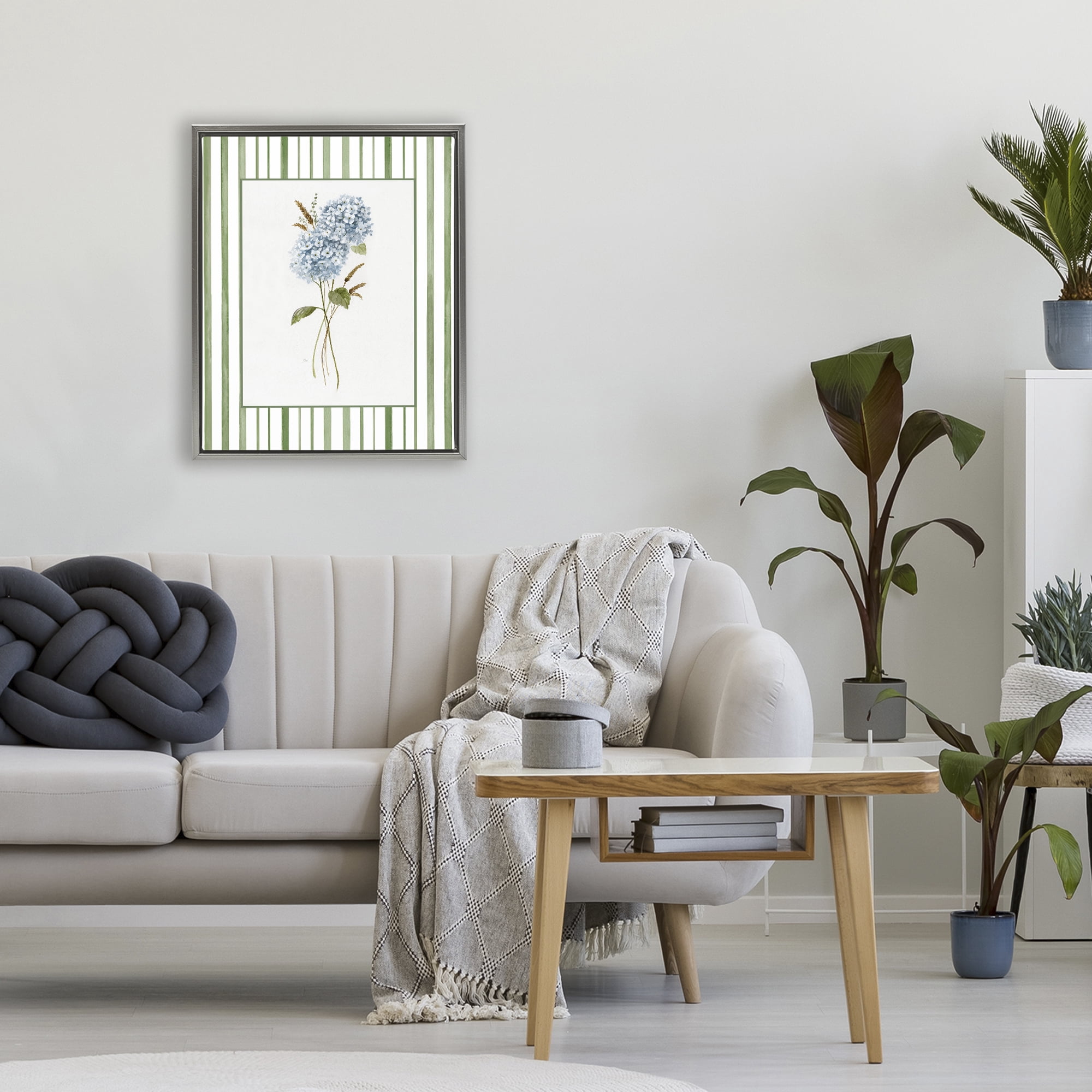 Stupell Industries Blue Hydrangea & Dried Wheat Gray Framed Floater Canvas Wall Art, design by Nan