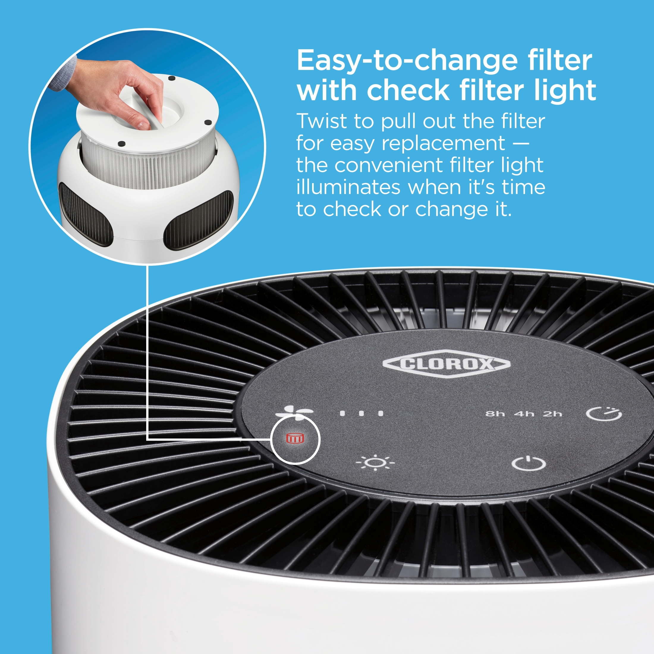 Clorox Bedroom Air Purifier for Allergies and Asthma, True HEPA Air Filter, 200 Sq Ft Capacity, White