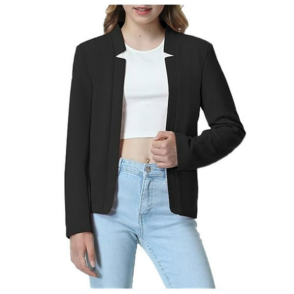 Girls Long Sleeve Notch Front With Inner Pocket Open Front Casual Kids Suit for Playday and Everyday Wear