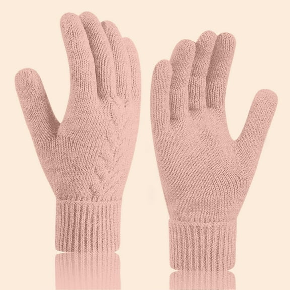 Cozy Fleece Lined Knit Gloves Women's Full Finger Thermal Winter Gloves for Everyday Cold Protection
