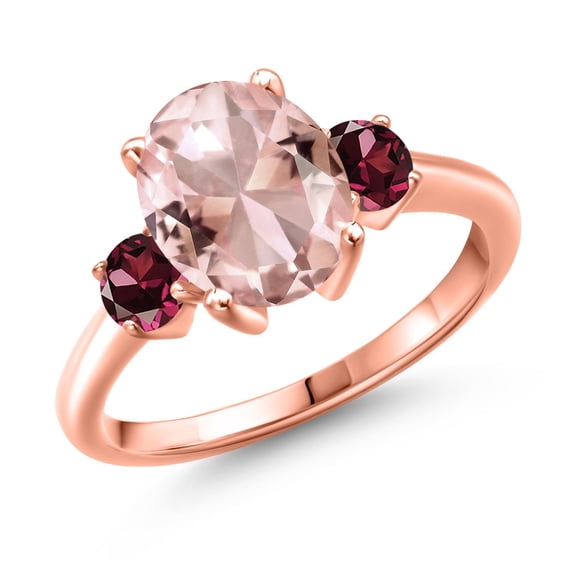 Gem Stone King 3.06 Ct Peach Nano Morganite Red Rhodolite Garnet 18K Rose Gold Plated Silver Ring (Size 8)