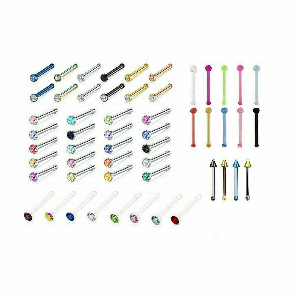 EG Gifts Lot of 15 Straight Nose Studs Surgical Steel And Acrylic 20g Randomly Picked