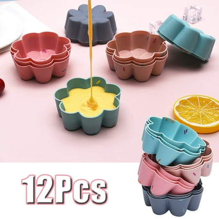 

LINASHI 12Pcs/Set Reusable Non-stick Silicone Flowers Shape Mini Baking Muffin Cupcake Chocolate Cups Mold Bakeware Tool