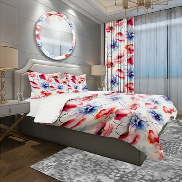 Designart 'Contempoary Colorful Flowers' Modern & Contemporary Duvet Cover Set