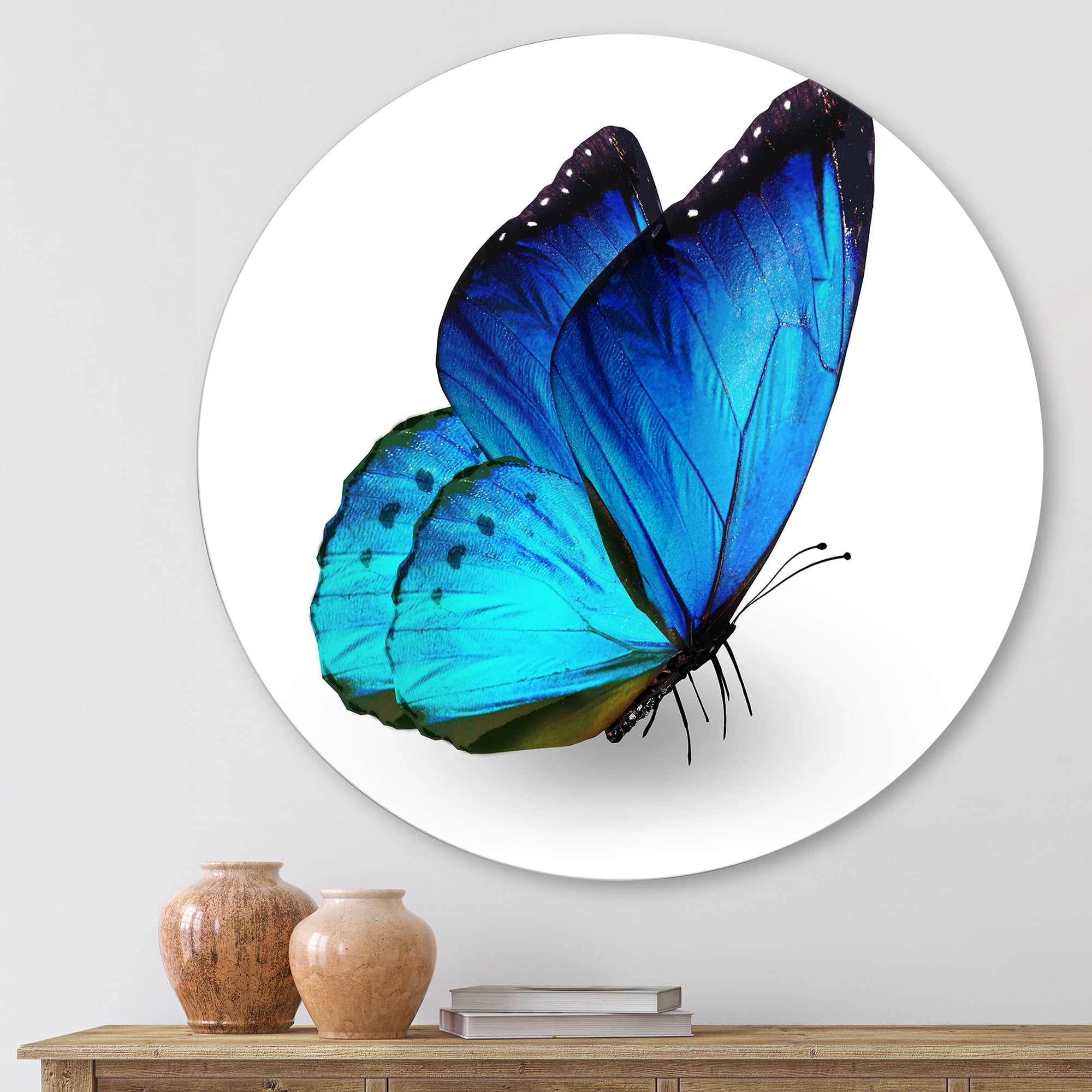 Blue butterfly 様 Free Shipping! Designart Blue Butterfly Circle Metal Wall