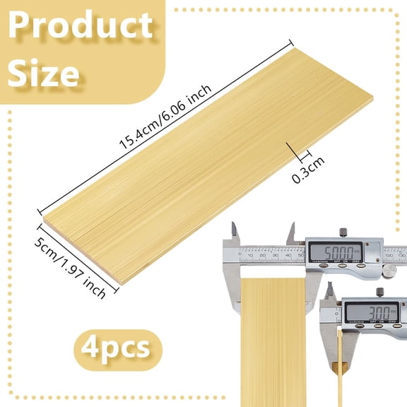 4Pcs Brass Sheet 6.1x2 Inch Gold Brass Sheet 3mm Thick Bar Gold Brass Plates Rectangle Brass Sheet Raw Brass Sheet Film Attached Brass Plates for Crafts DIY Metal Stamping Models