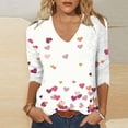 thumbnail image 1 of TaTaai Women Valentine's Day Random Print T-Shirt V-Neck Three Quarter Sleeve Loose Casual Pullover Top Ladies Daily Street Wear Lightweight Breathable Washable Top Gift, 1 of 5