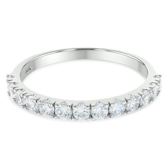 Ioka - 14K White Solid Gold 2MM CZ Women's Half Eternity Wedding Anniversary Band - Size 6