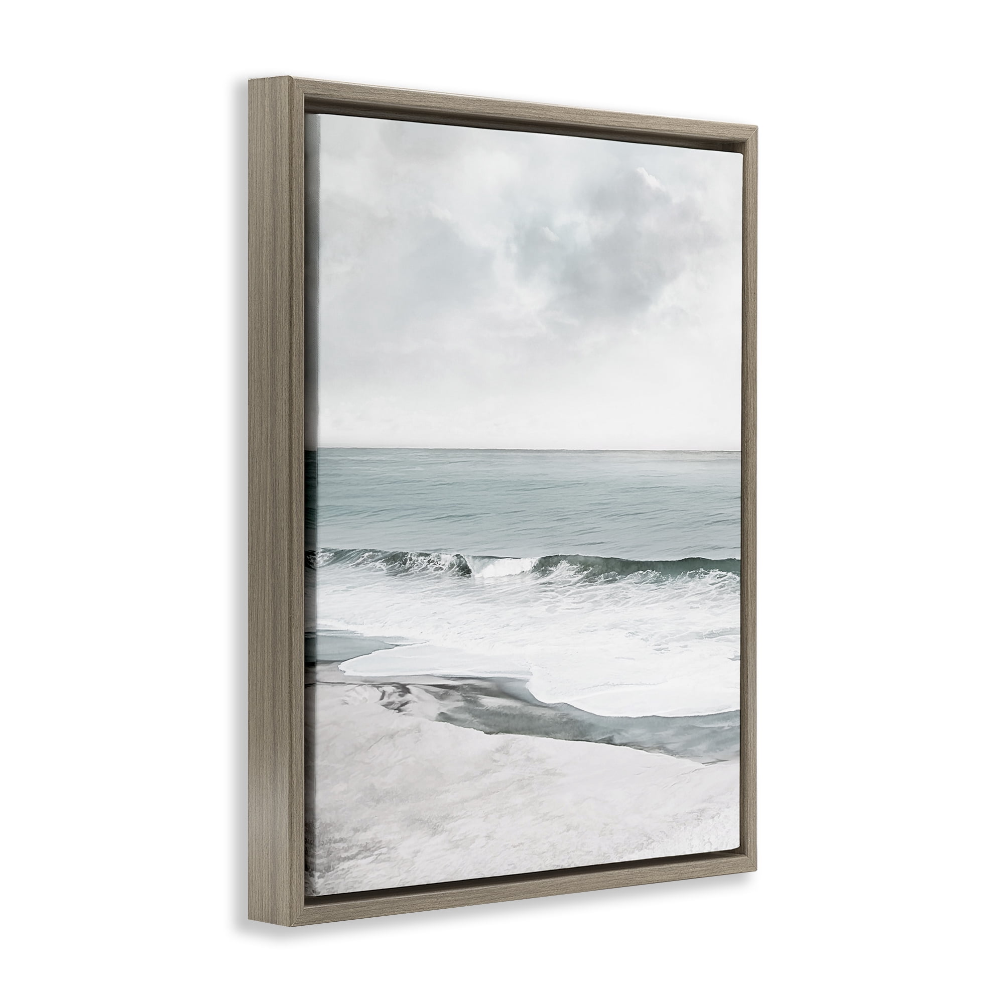 Stupell Industries Curling Ocean Waves Landscape Photography Brown Floater Framed Canvas Art Print Wall Art, 25 x 31