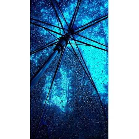 Framed Art for Your Wall Blue Rainy Weather Umbrella 10x13